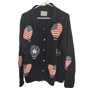 Cotton Salsa Hand Loomed Cardigan Sweater Hot Air Balloon Print XL Cottagecore